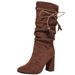 Vintage Suede Fringe Knee-High Boots For Women - Round Toe, Chunky Heel, Stacked Style, Leg-Lengthening Design (Black/Brown)_vogvips.com