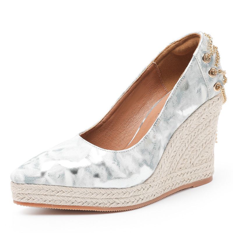 Women’s Shoes Wedge Heel Thick Bottom Pointed Toe Shallow Mouth High Heel Women's Single Shoes Straw Rope Bottom Large Size Shoes Shoes_vogvips.com