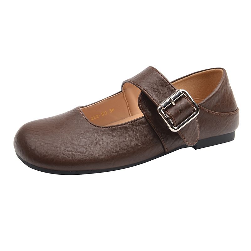 Cute Round Head Literary Style Single Shoes Women's Inner Height Increase Square Head One-word Buckle With Mary Jane_vogvips.com