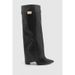 Cross-Border Foreign Trade Pointed Toe Tube Straight Metal Buckle Mid-Calf Large Size Chunky Heel Trouser Women's Boots_vogvips.com