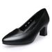 Comfortable Slip-On Work Pumps – Soft Leather Mid-Heel Shoes For Women (Black/Beige, 3cm Block Heel)_vogvips.com