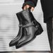 High Top Platform Heightening Men's Shoes Zipper Chelsea Boots Men's Chain High Street Martin Boots_vogvips.com