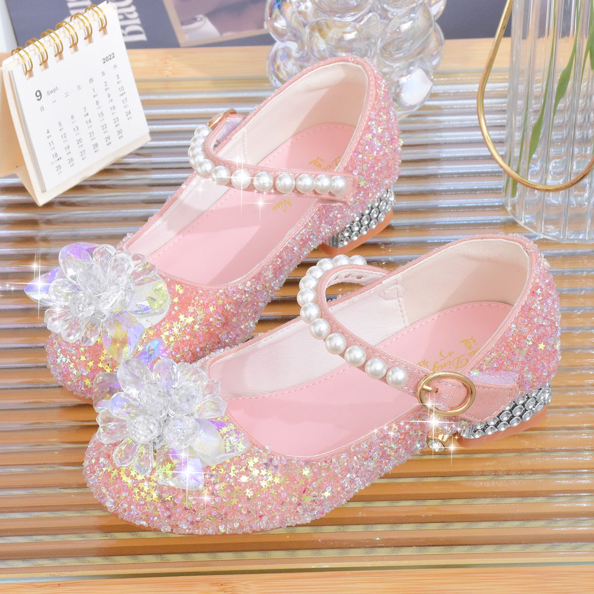 Girls Princess shoes White leather shoes spring and autumn new children's high heels with little girls host dress single shoes_vogvips.com