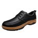 Large Size Men's Leather Shoes Round Head Lace-up Men's Casual Single Shoes Loafers Low Heel Top Layer Small Yellow Men's Shoes_vogvips.com