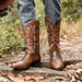 Men's Western Cowboy Boots With Embroidery & Wooden Heel - High Top Riding Boots For Men, Pointed Toe, 6-8cm Heel, PU Leather, Rubber Sole_vogvips.com