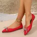 Womens Satin Pointed Toe Flat Shoes With Rhinestone Bow Decor Casual Slip On_vogvips.com