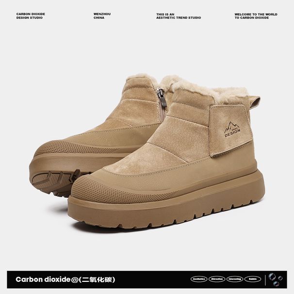 Snow 2024 Winter New Fleece Lined Thickened Men's Shoes Warm Cold-Proof Thick Sole Casual Cotton Boots_vogvips.com