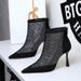 7922-3 Women's High-Heel Ankle Suede And With Rhinestones, Back Zipper, Fashion Mesh Boots, Thin Heel, Pointed Toe_vogvips.com