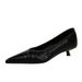 2388-1 Korean-style Fashionable Panama-pattern Professional Pointed-toe Low-heel Women's Slip-on Mid-heel Shoes_vogvips.com