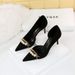 8829-A2 Korean Style Banquet Stiletto High Heels Suede Shallow Pointed Toe Pearl Metal Chain Side Hollow Women's Single_vogvips.com