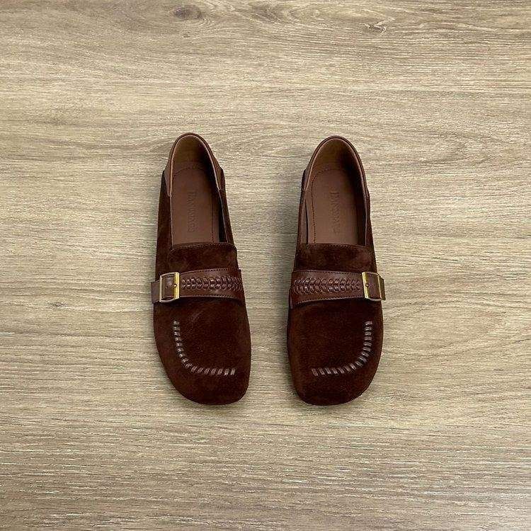 2026 Spring New Vintage Style Round-Toe Flat Loafers For Women, Versatile And Comfortable Suede Woven Slip-On Women's_vogvips.com
