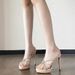 Summer Classy Nude Rhinestone Cross Strap Sandals Women's Date Gentle Style With Skirt Elegant High Heels_vogvips.com