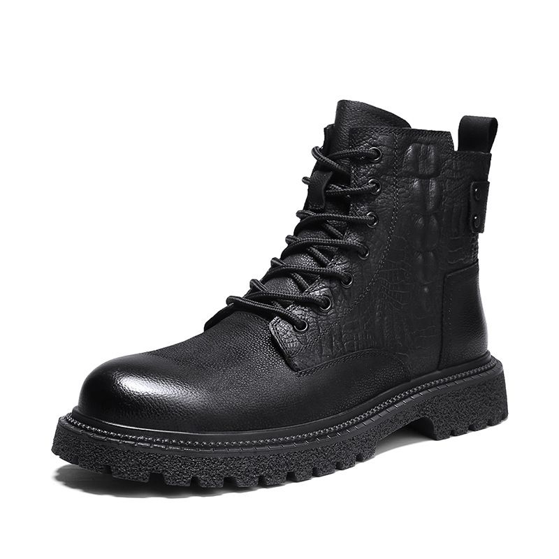 European Warm Series Men's Martin 2025 Thick Sole Genuine Leather Fleece Lined Warm Mid-Calf First Layer Cowhide Casual Work Boots_vogvips.com