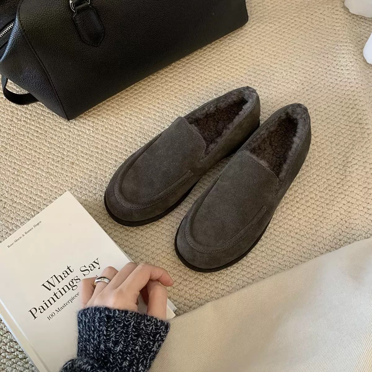 Niche Velvet Light Mouth Suede Lazy Loafers Women's Flat-bottomed Warm Cotton Shoes_vogvips.com