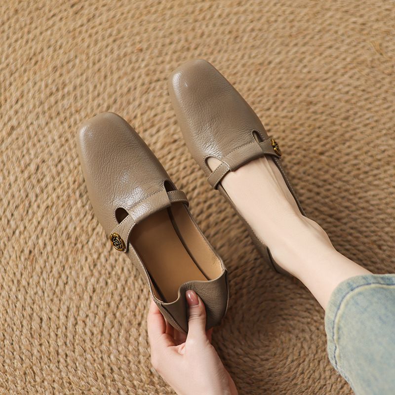Women Square Toe Floral Metal Buckle Loafer Pumps, Faux Leather T‑Strap Low Block Heel Mary Jane Shoes, Soft Insole Closed‑Toe Comfort Dress Heels_vogvips.com