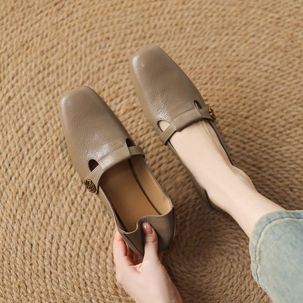 Women Square Toe Floral Metal Buckle Loafer Pumps, Faux Leather T‑Strap Low Block Heel Mary Jane Shoes, Soft Insole Closed‑Toe Comfort Dress Heels_vogvips.com