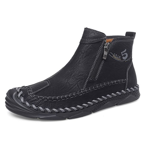 Large Size Men's Leather Boots, Men's Fashion Stitching Shoes, Ankle Boots, Flat Martin Boots, Outdoor High-Top Shoes 99_vogvips.com