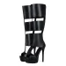 Womens Black Cutout Platform Knee Sandals Peep Toe Stiletto High Heel Boots_vogvips.com