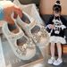 Girls' Pearl & Rhinestone Bow Ballet Flats – Breathable Mesh School Shoes (Beige/Pink, Sizes 26-36)_vogvips.com