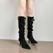2025 Autumn Winter Korean Style New Pointed Toe Over-the-Knee Thin Heel Long Belt Buckle Suede High Boots For Women_vogvips.com