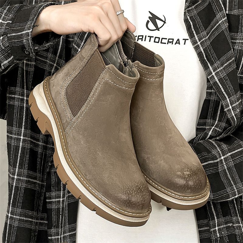 American Slip-On Martin Men's British Style Versatile Zipper Mid-Cut Short Boots_vogvips.com