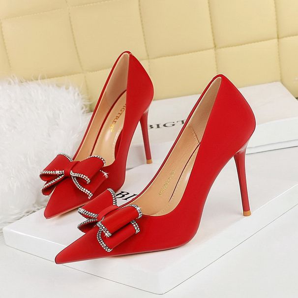 High Heels Thin Heel Super High Heel Women's Shoes Shallow Mouth Pointed Rhinestone Bow Single Shoes Women_vogvips.com