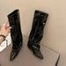 2022 Niche Internet Celebrity Wedge High Heel Long Black Over-the-Knee Slim Pants Tube Straight Pointed Toe Riding Boots_vogvips.com