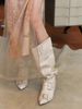 Women's Shoes Pointed Metal Buckle Large Barrel Heap Boots Retro Western Cowboy Boots Small High Heel Knight Boots Hot Girl Long Boots Women_vogvips.com