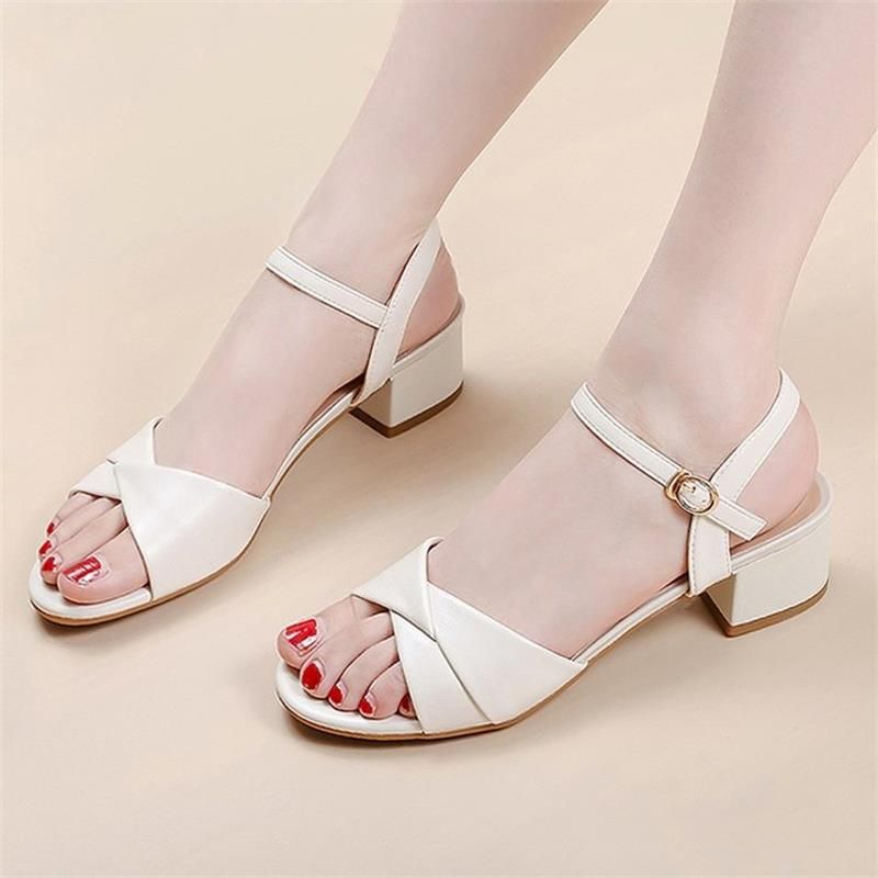 One-word Sandals Female Medium Heel High Heel Fairy Style Comfortable Mother Shoes Thick Heel Fashion Versatile Fashion Sandals_vogvips.com