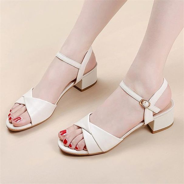 One-word Sandals Female Medium Heel High Heel Fairy Style Comfortable Mother Shoes Thick Heel Fashion Versatile Fashion Sandals_vogvips.com