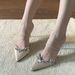 Pointy rhinestones with high heels, fine heels, champagne one-line sandals, half sandals_vogvips.com
