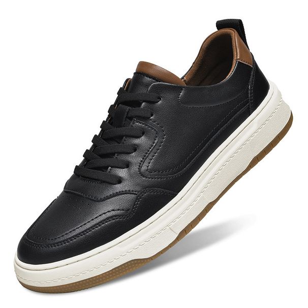 Little White Shoes Men's Two-layer Cowhide Men's Board Shoes Casual Shoes Men's Breathable Lace-up Low-top_vogvips.com