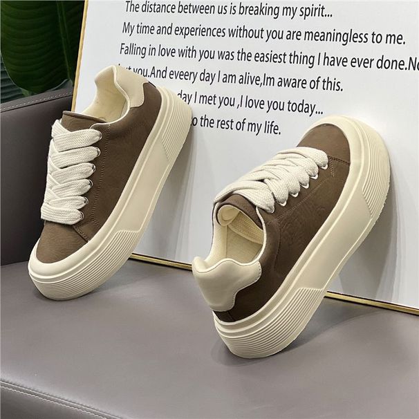 Trendy Men's Shoes, 2025 Winter New Model, Lace-Up Soft Leather Solid Color Sneakers, Thick-Soled Dad Shoes_vogvips.com