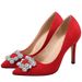 Girl Rhinestone Stiletto High Heels Pointed Toe Suede Shoes Women's Professional Formal Work Wedding Red Black Single Shoes_vogvips.com