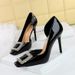 3287-5K63 Temperament Socialite Square Toe High Heels Patent Leather Glossy Side Empty Single Rhinestone Elegant And_vogvips.com