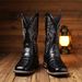 Men's Classic Western Cowboy Boots With Alligator Embroidery & Wooden Heel - High Top Vintage Style For Casual & Work_vogvips.com