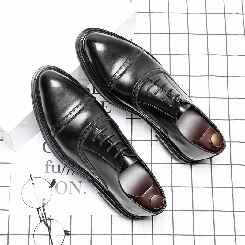Euro Step Pointed Toe Men 2025 New Brogue Men's Trendy British Casual Business Youth Shoes Genuine Leather_vogvips.com