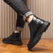 European Warm Series Men's Martin British Style Genuine Real Fur Motorcycle Stylish Work Boots Breathable Black Mid-top Leather Shoes_vogvips.com