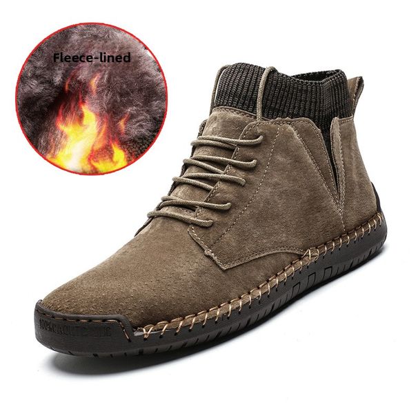 High-top Velvet Warm Martin Boots Men's Large-size Casual Leather Shoes Handmade Men's Shoes_vogvips.com