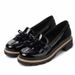 Tassel bow patent leather round head molded sole casual student shoes_vogvips.com