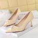 9557-3 European And American Style Elegant High-heeled With Bowknot, Twisted Design, Pearl Pointed Toe, Shallow Slip-on_vogvips.com