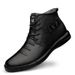 Sewing Line Flat Heel Casual Men's Black Martin Boots Front, Solid Color Shoes_vogvips.com
