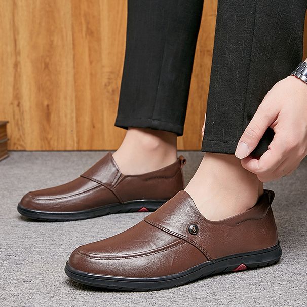 Men's Doudou Shoes Round Head Low-top Into Rubber Soft-soled Casual Leather Shoes_vogvips.com