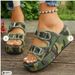 New Large Size Lame Heel Denim Belt Buckle Slip On Sandals For Women Summer Outdoor Thick Soled Slippers_vogvips.com