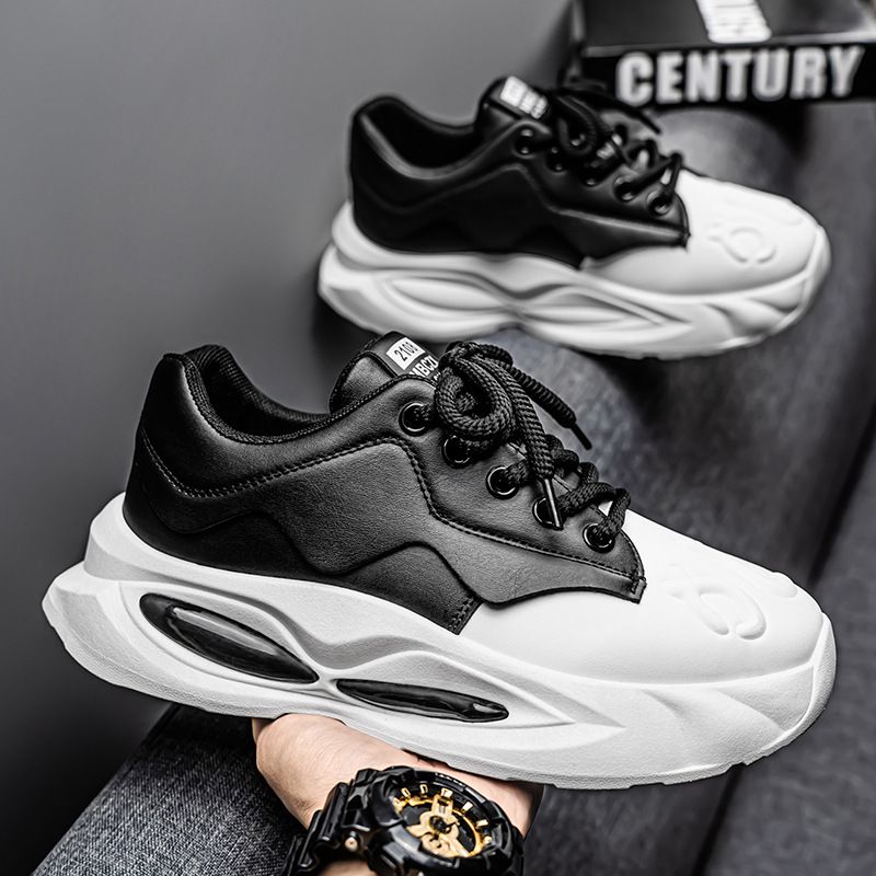 Men's Shoes For Spring And Autumn, Thick Soled, New Versatile Sports And Leisure Running, Height Enhancing Youth Leather Dad Shoes_vogvips.com