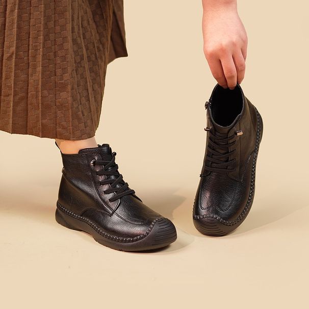 2025 New Short For Women, Snow Soft Sole, Flat Cotton Middle-aged Mom Leather Boo, Fleece-lined, Warm, Fashionable_vogvips.com