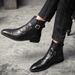 Men's Classic Pointed Toe Martin Boots - Stylish High Top Leather Boots For Autumn, Slip-Resistant & Comfortable, (Brown/Black/Red)_vogvips.com