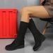 Women's Winter Knitted Mid Calf Boots Wedge Heel Breathable Slip On Sock Plus Size Slim Fit_vogvips.com