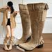 Over-the-Knee For Women 2025 Autumn Winter Khaki Suede Pointed Toe Thick Heel Slimming Ruched Slouch Boots_vogvips.com