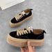 Black Platform Canvas Shoes Women's Round Head Muffin Heightening Casual Board Shoes_vogvips.com